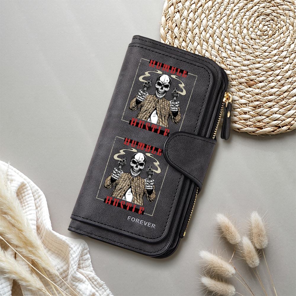 Gothic Skull Print Long Wallet Fashion Multi Slot PU Leather Purse For Daily Use
