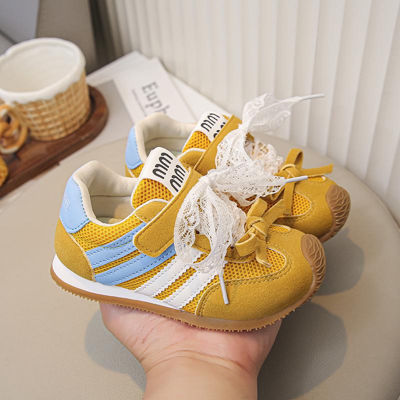 2025 Autumn New Children's Casual Shoes Korean Version Bow Lace Strap Single Mesh Breathable Girls Forrest Gump Shoes