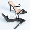 Women's round head with stone pattern with stiletto sandals Women's shoes Solid color gorgeous black high heels