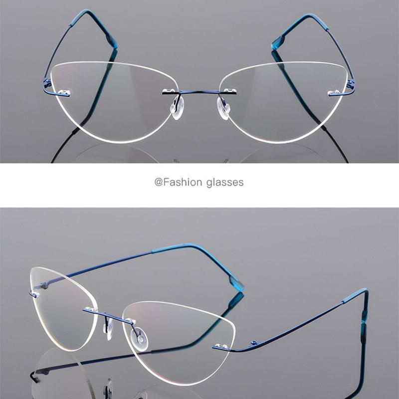 Rimless Cat Eye Titanium Alloy Glasses Men Ultralight Eyeglasses Women Frameless Eyewear Optical Myopia -0.5 -1.0 -1.5 To -6.0