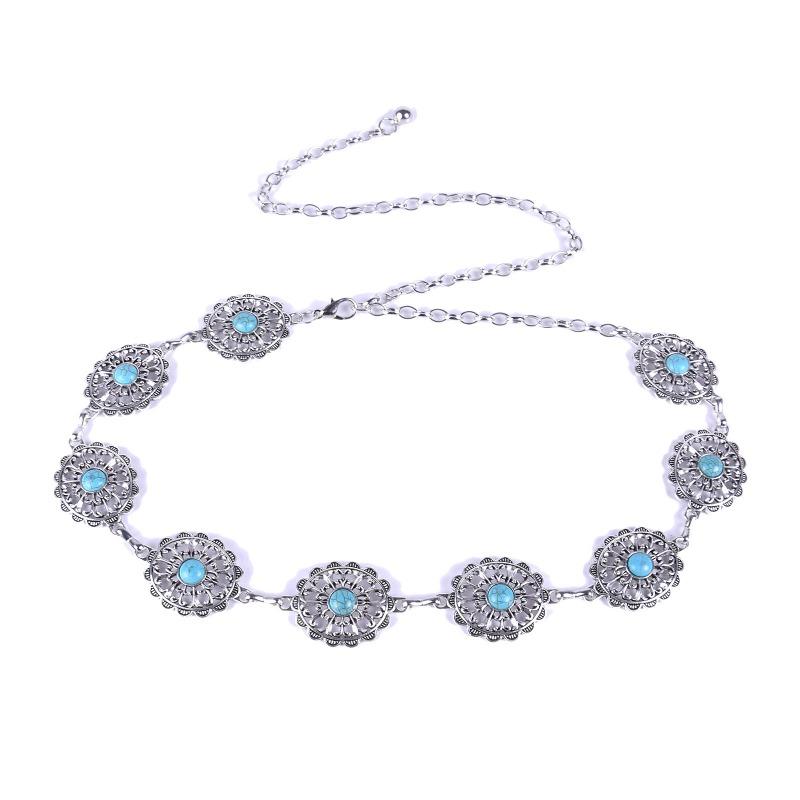 Mary Turquoise waist chain - women's versatile alloy chain with floral gemstone accents