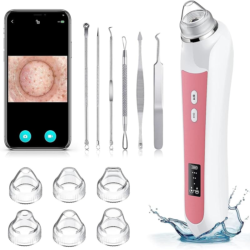 

Facial Pore Blackhead Remover Vacuum uction Modes, 800mAh Battery & USB - 6 Heads Pore Cleaner Kit for Women&Men(Black) светло-розовый