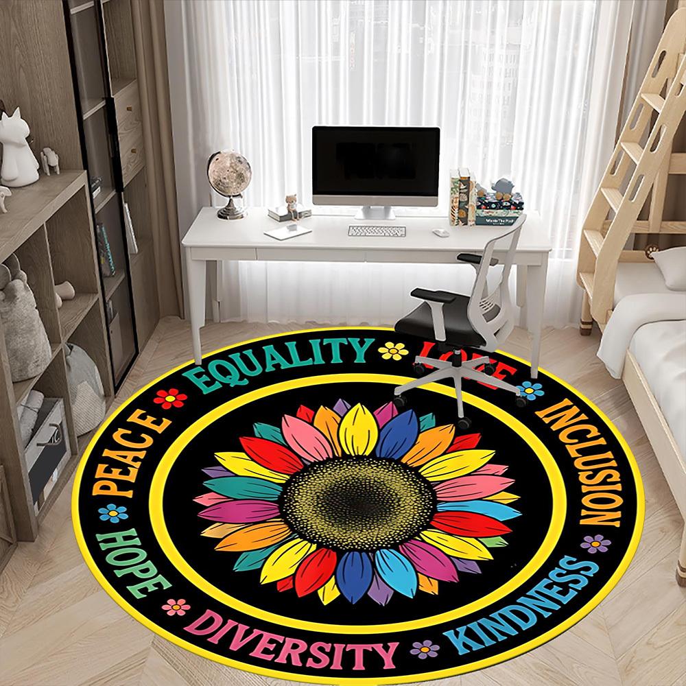 1 Stück Gleichheit Liebe Büro Runder Teppich, Innenmatte Geeignet für Büro, Unter Bürostühlen Schlafzimmer Wohnzimmer Heimdekoration, Raumdeko