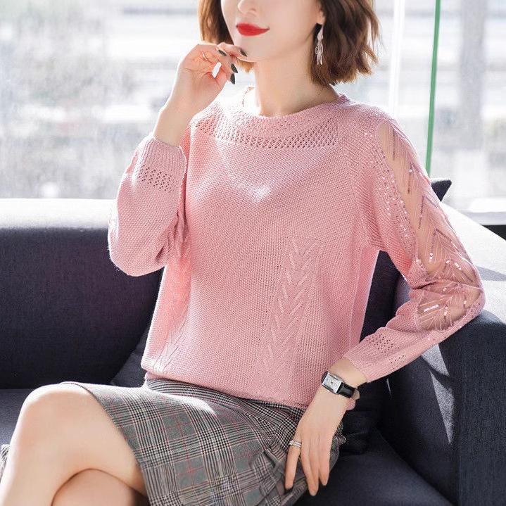Hollow Lace Knitted Sweater for Women In Spring and Autumn Loose Long Sleeved Base Shirt for Women