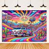 Colorful Hippie Bus Background Banner Bohemian Style Theme Backdrop Supplies Love And Peace Party Decorations Photography Props