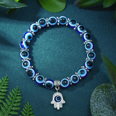 Turkish Lucky Evil Eye Bracelets for Men Women Blue Evil Eye Palm Butterfly Pendant Beads Bracelet Bangle Handmade Charm Jewelry