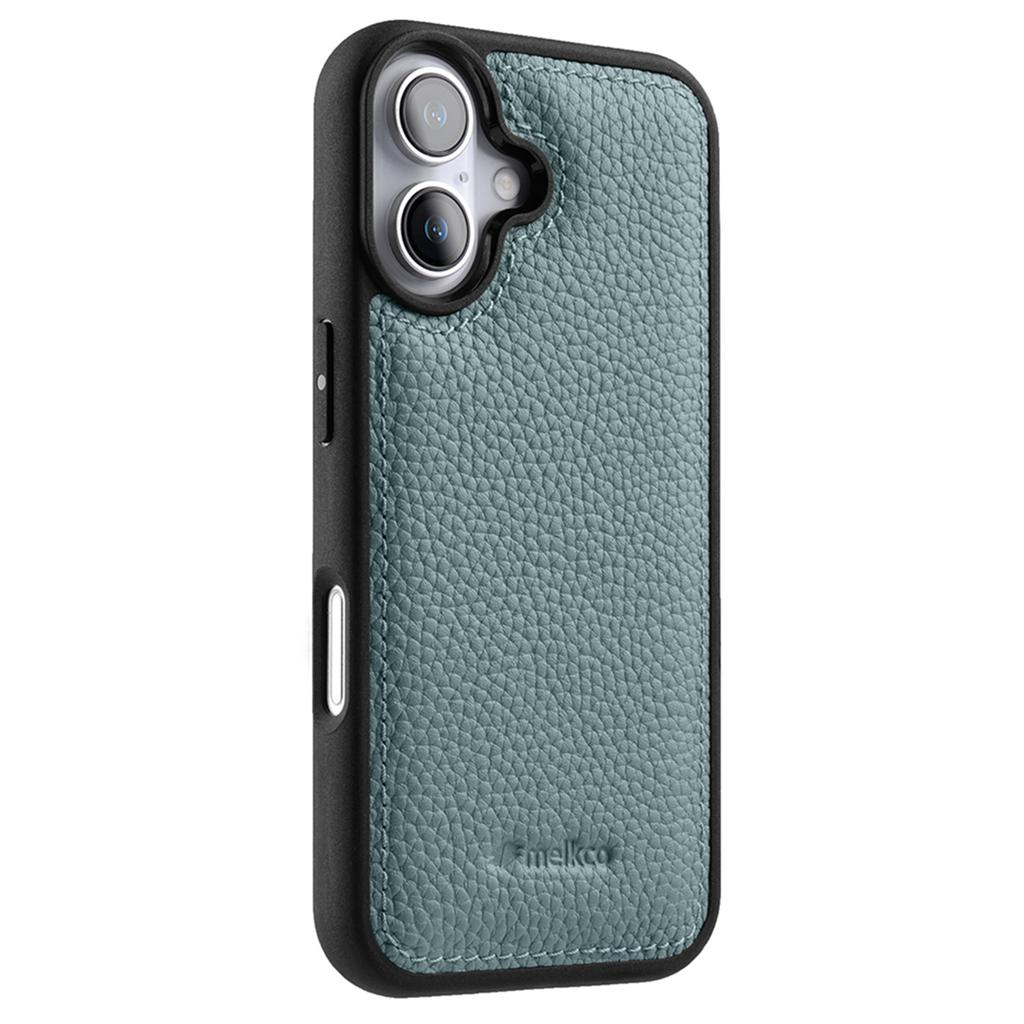 MELKCO For iPhone 16 Plus Case Genuine Cow Leather Coated PC Phone Cover