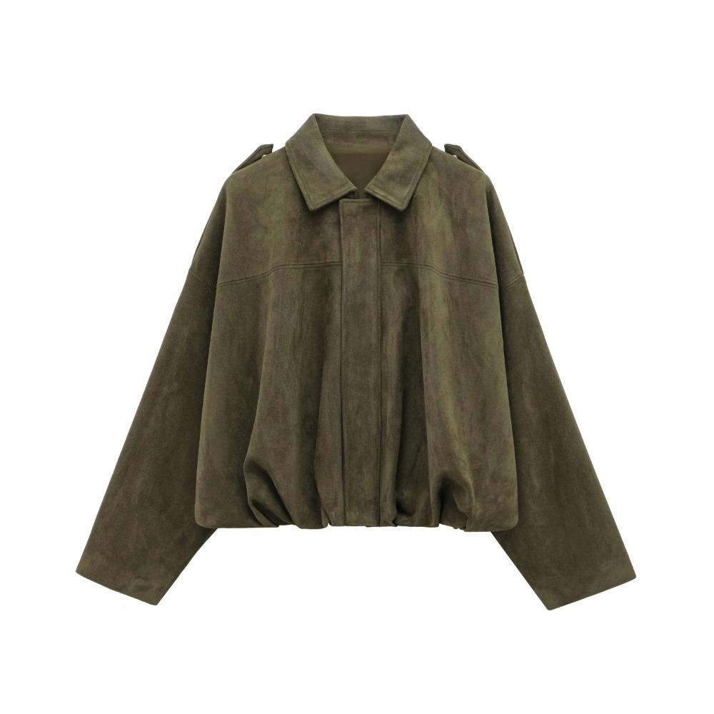 Women Suede Jacket Loose Casual Bomber Coat Lapel Zipper Long Sleeve Jackets Vintage Lady Motorcycle Outwears