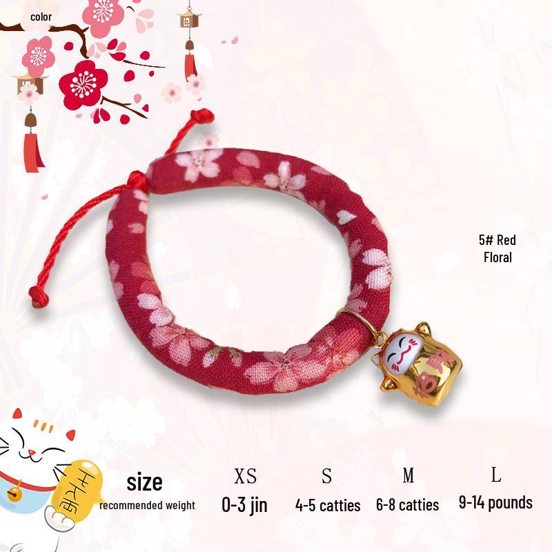 Maneki-Neko Style Pet Collar with Bell - Japanese & Korean Inspired for Cats and Dogs