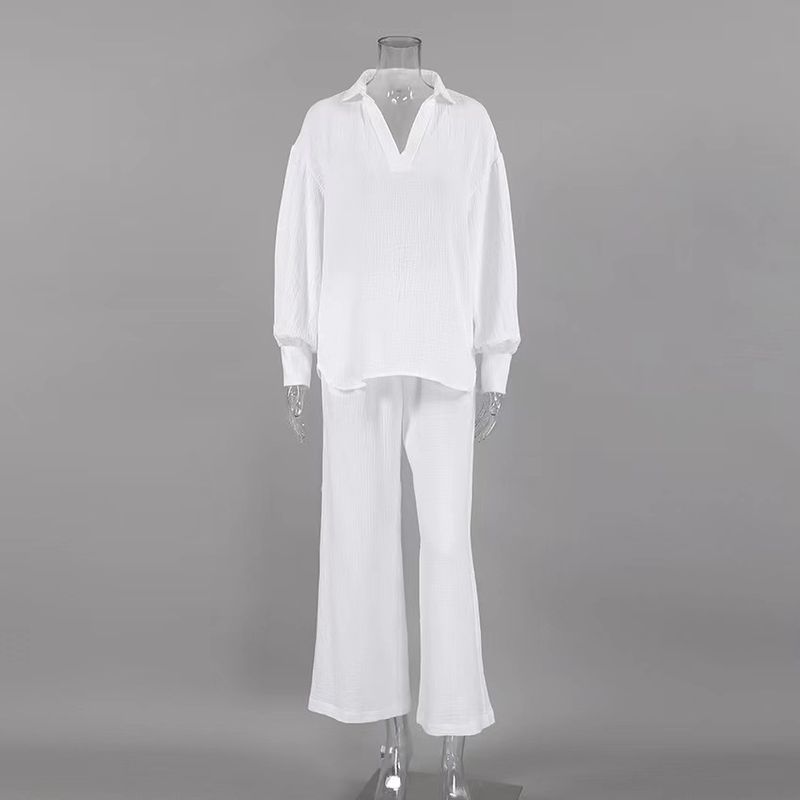 New Arrival Loose Bishop Sleeves Top Pants Suit Lantern Sleeve Top Long Pants Set