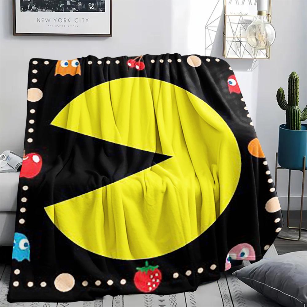 1PC Pac-Man Patterned Flannel Blanket Suitable For All Seasons for Home Decor Warmth and Comfort Gifts Holiday Present