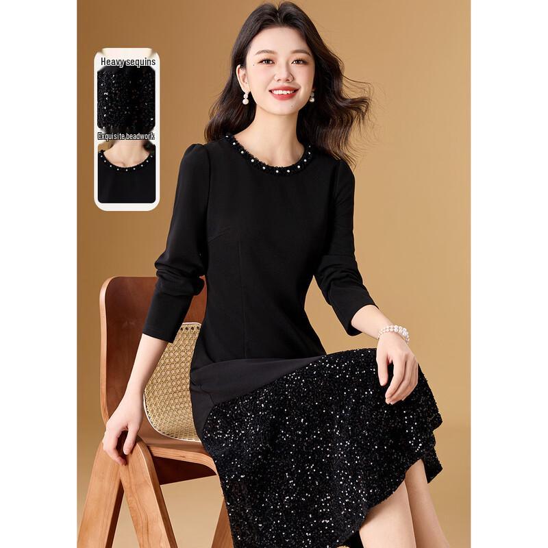 Elegant Sequin & Beaded Long Dress 3XL
