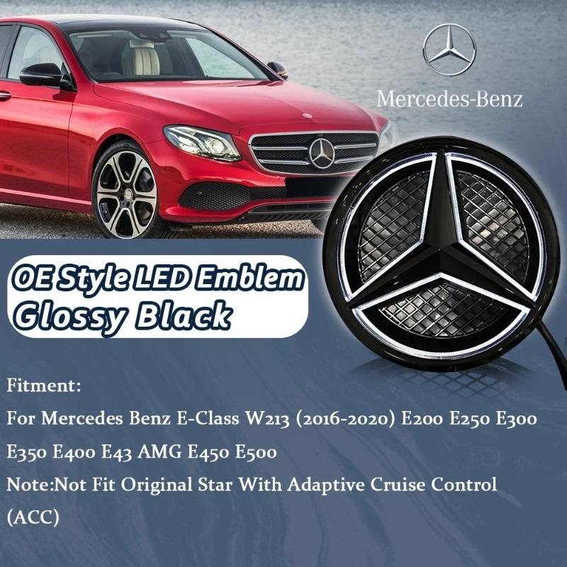 Emblema Stella Illuminato Nero Lucido Logo Griglia Anteriore LED Bianco Per Mercedes Benz Classe E W213 16-20 E250 E300 E350