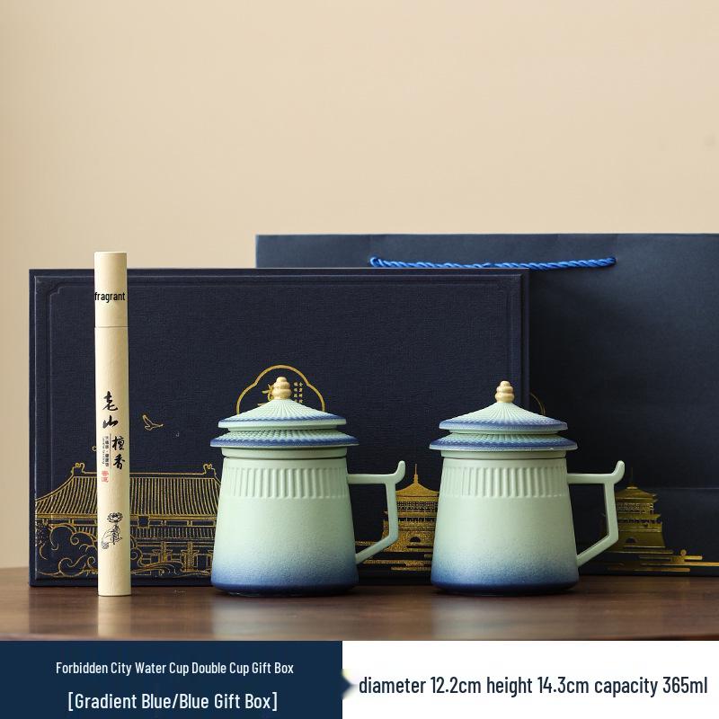 Palace Museum Ceramic Tea Mug with Lid: Elegant Business Souvenir Gift Box