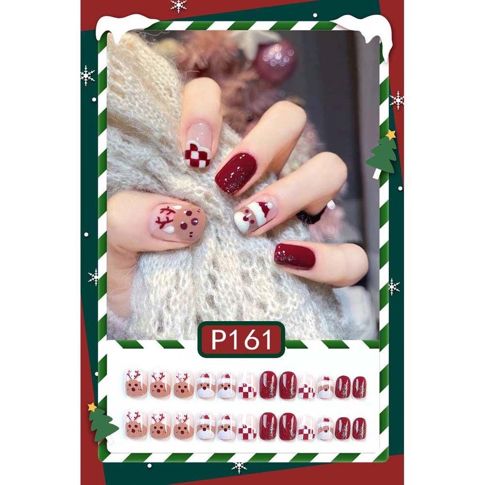 24Pcs/set Christmas Snowflake Christmas False Nails Christmas Fake Nail Extension  Manicurist