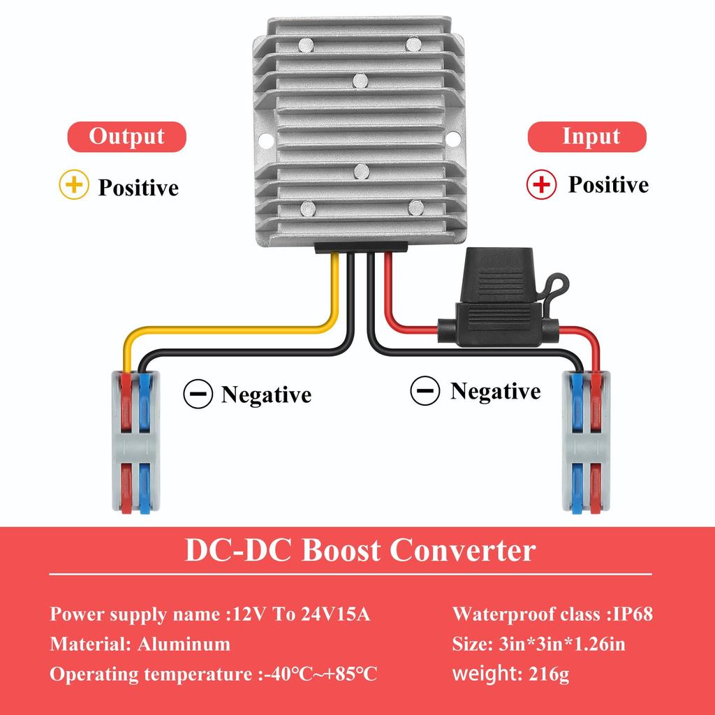 YBBOTT 15A 360W To 24V Boost Power Supply for Electric LED Truck DC/DC 10-22V Converter, DC/DC Converter, Cars, Vehicles, Lights, Beds, Tools, Etc.