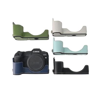 Funda de Media Cámara de Cuero PU con Estampado de Palma R8 Para Canon EOS R8 Apertura de Batería Tapa Inferior Con Correa de Mano