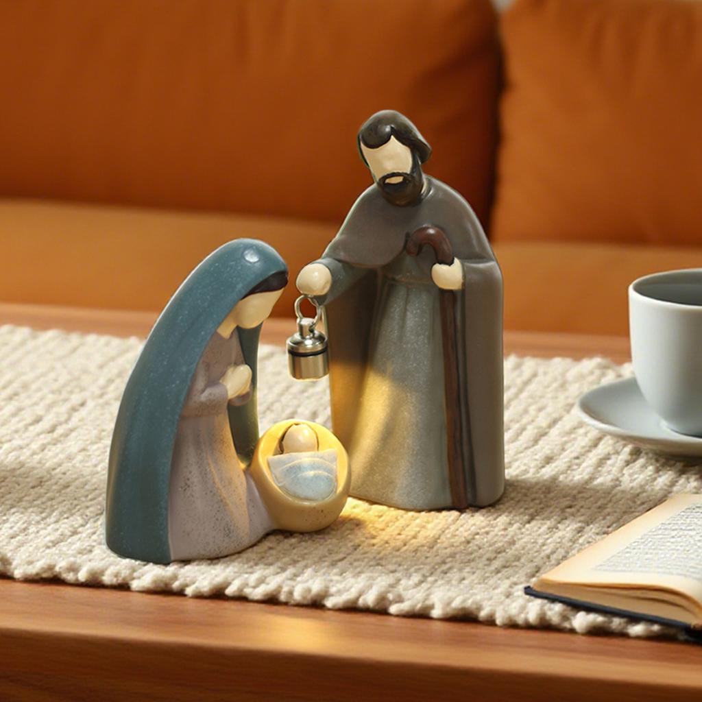 2-pCS Christmas Nativity Scene Ornament, Luminous Handheld Lamp, Rotary Switch, Resin Crafts