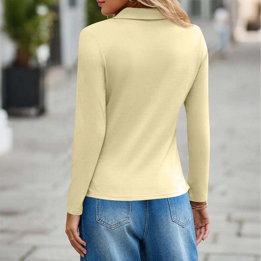 Women's Fashion Casual Lapel Short Long Sleeve Solid Color Shirt Women's Button Up Tops