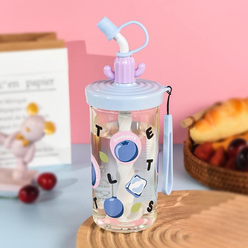 Portable Straw Water Bottle Cute Straw Cup Ice Tumbler for Women Girls Large Capacity Plastic Cup Ins Style Milk Tea Coffee Mug