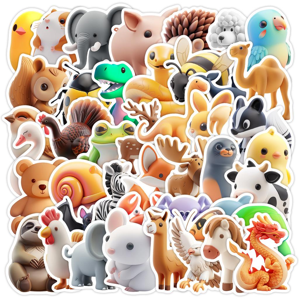 50 3D Animal Graffiti Stickers Personalized Creative Cartoon Animal Decoration Water Cup Mobile Suitcase Stickers