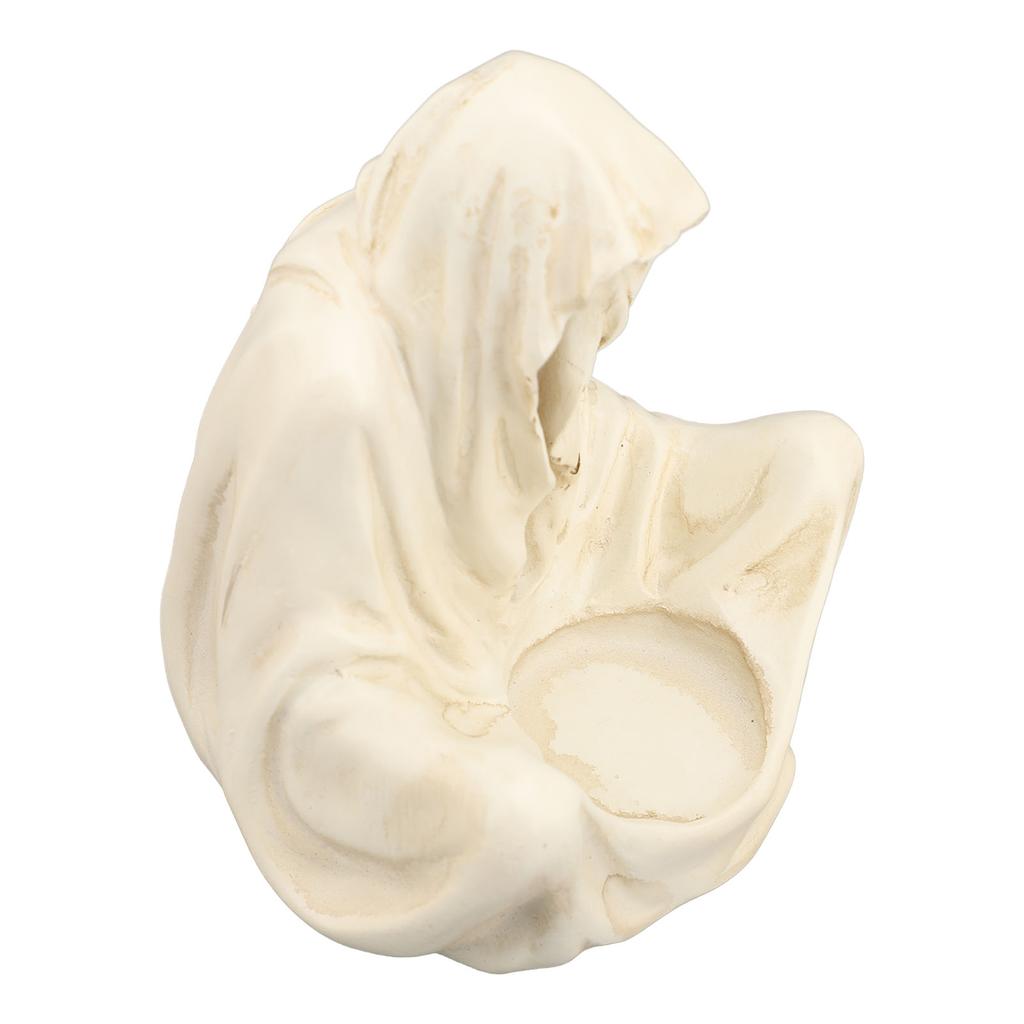Reaper Sitting Candle Holder White Resin Death Robe Sculpture Spooky Decorative Gothic Tea Light Can