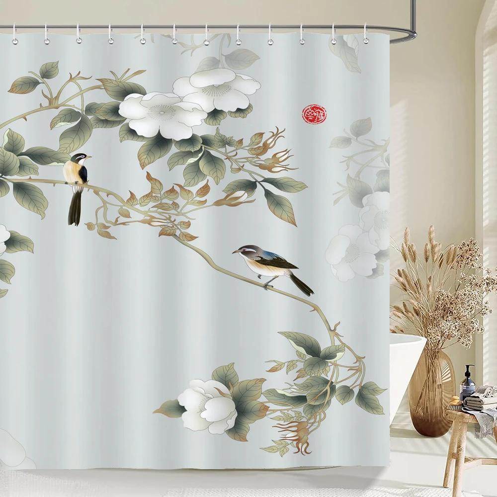 Chinese ink landscape style shower curtain scenic pattern Waterproof Fabric bath curtain washable Bathroom curtains Multi Size