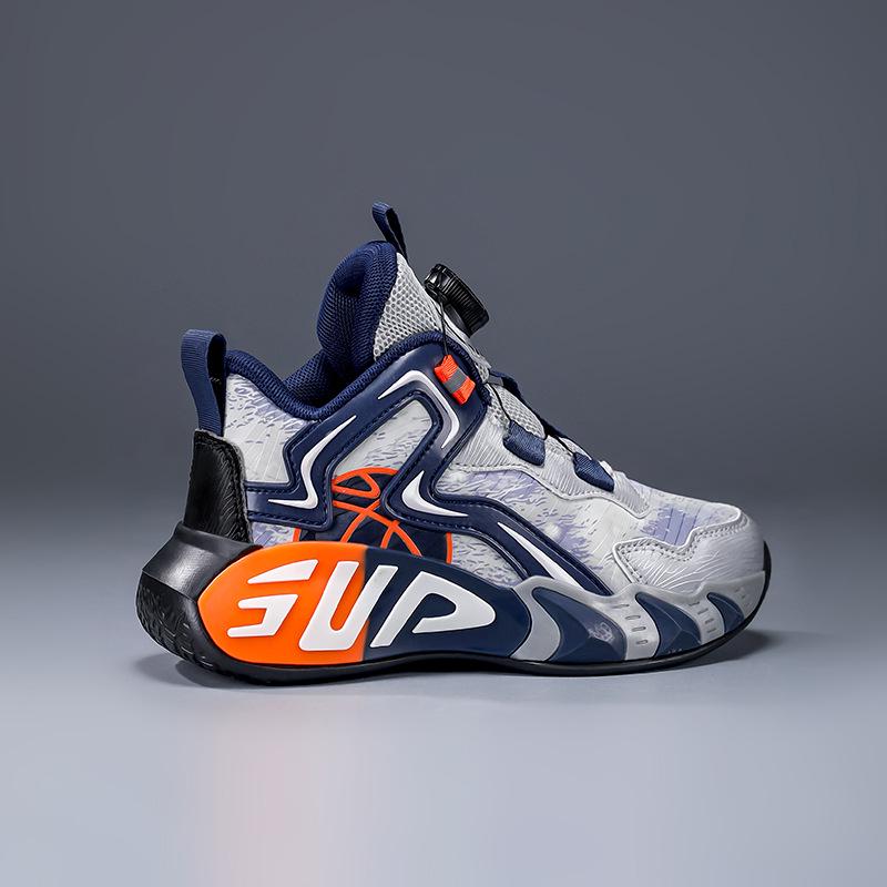 Boys' Waterproof Leather Basketball Shoes with Anti-Slip Sole and Rotating Button for Autumn and Winter