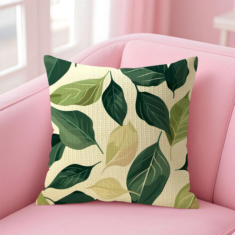 Leaves INS Cushion Cover Natural Linen Pillow Case DoubleSided Print Decorative Sofa Pillowcase Home Decor Gift