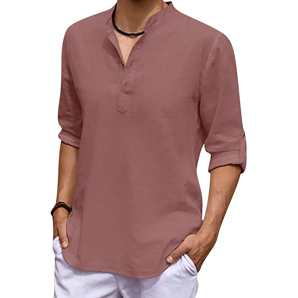 Designer Spring Summer Men's Casual Cotton Linen Color Long Sleeve Shirts Loose Stand Collar Shirts