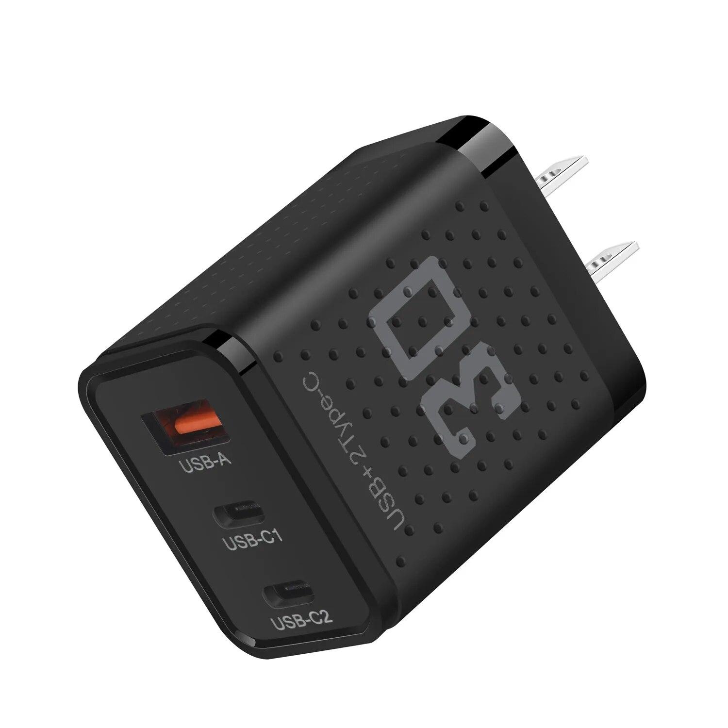 

3 порти USB 2 Type C Зарядний пристрій Швидка зарядка Настінний зарядний пристрій Quick Charge Для iPhone Samsung Xiaomi Адаптер для мобільного телефону US Plug Black