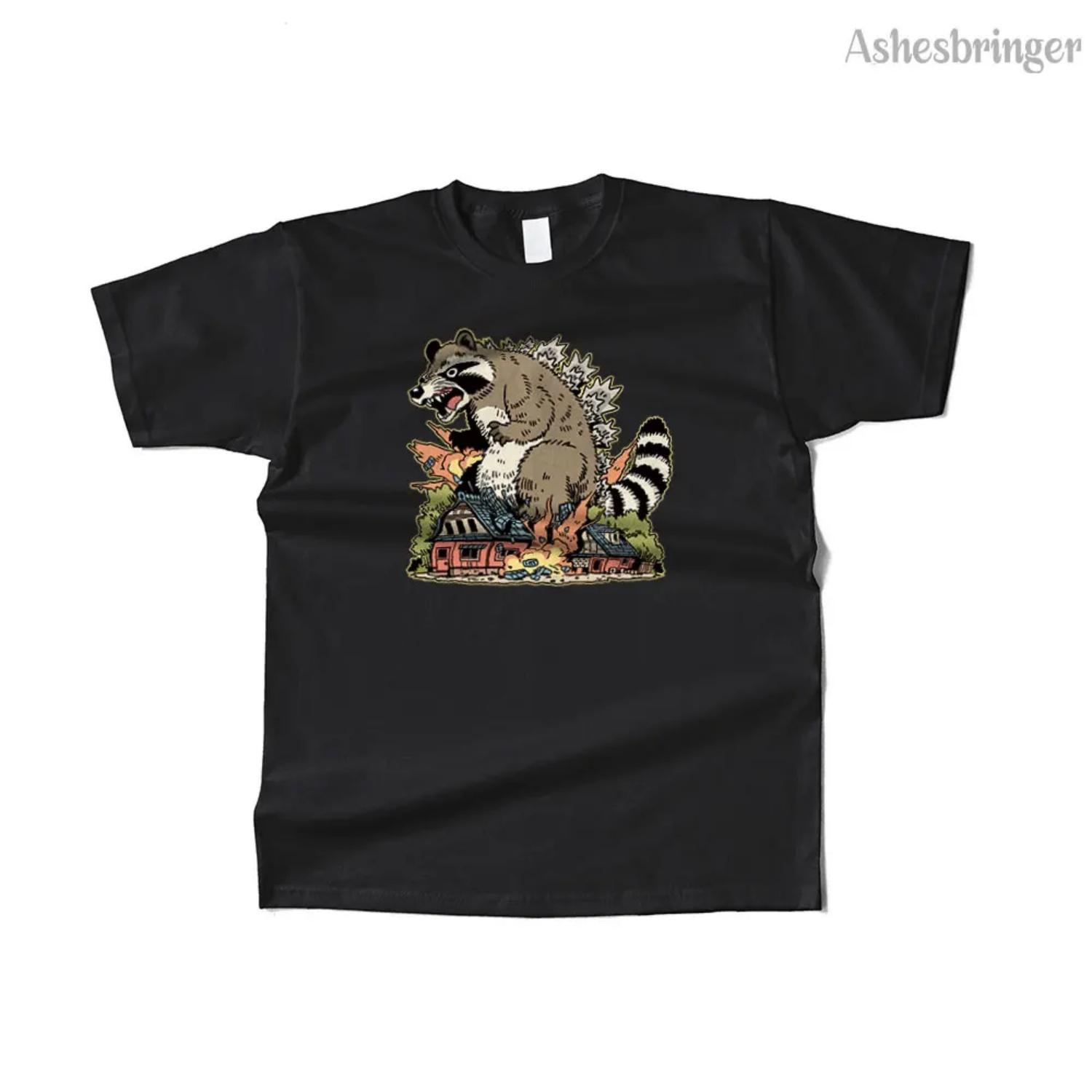 

Mens Cotton Tanuki Kaiju Graphic Japanese Monster T Shirt Street Casual Style Tee for Men and Women S чёрный