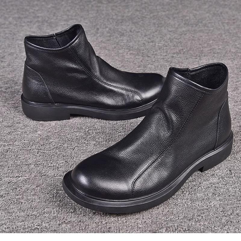 Leather Martin boots men's boots autumn and winter velvet cowhide casual boots breathable high-top wear-resistant soft leather Chelsea boots British