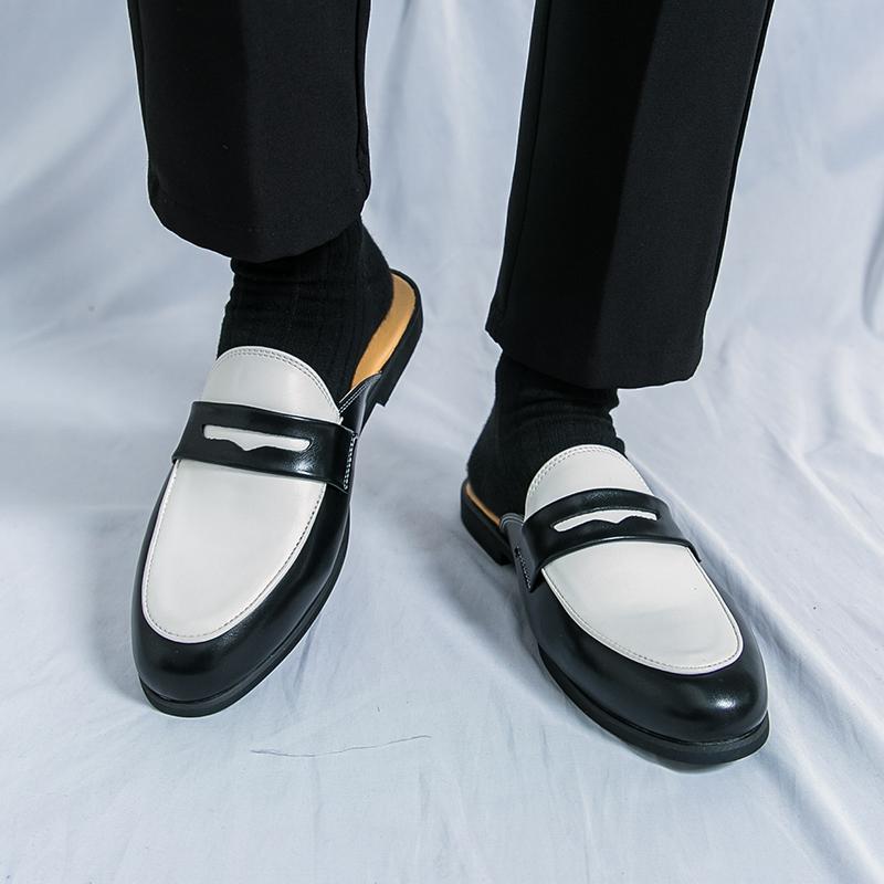 Summer Fashion Leather Casual Half Slippers Loafers Toe Box Home Slippers Leather Mens Designer Senior Elegant Breathable Shoes