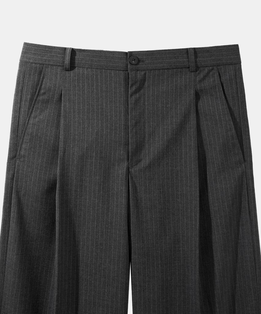 ASP Striped Single-Pleat Wide Slacks - Charcoal Gray
