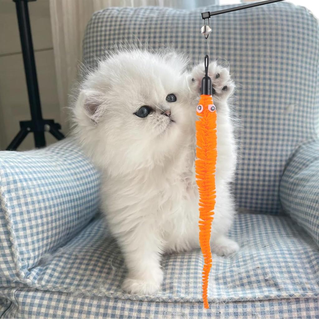 30PCS Cat Worm Toy Refills,Colorful Fuzzy Worm Cat Toy Teasers,Interactive Cats Wand Attachments Replacements for Indoor Cats Kitten(Multi Colored)