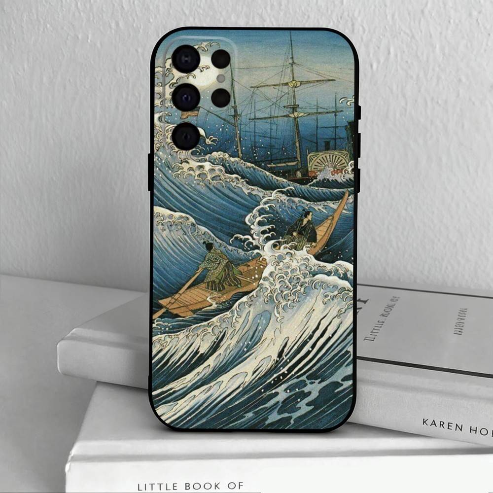 

J-Japan Ukiyo-e S-Samurai Sea Phone Case For Samsung S25,S24,S21,S22,S23,S30,Ultra,S20,Plus,Others Soft Black Case Samsung S26