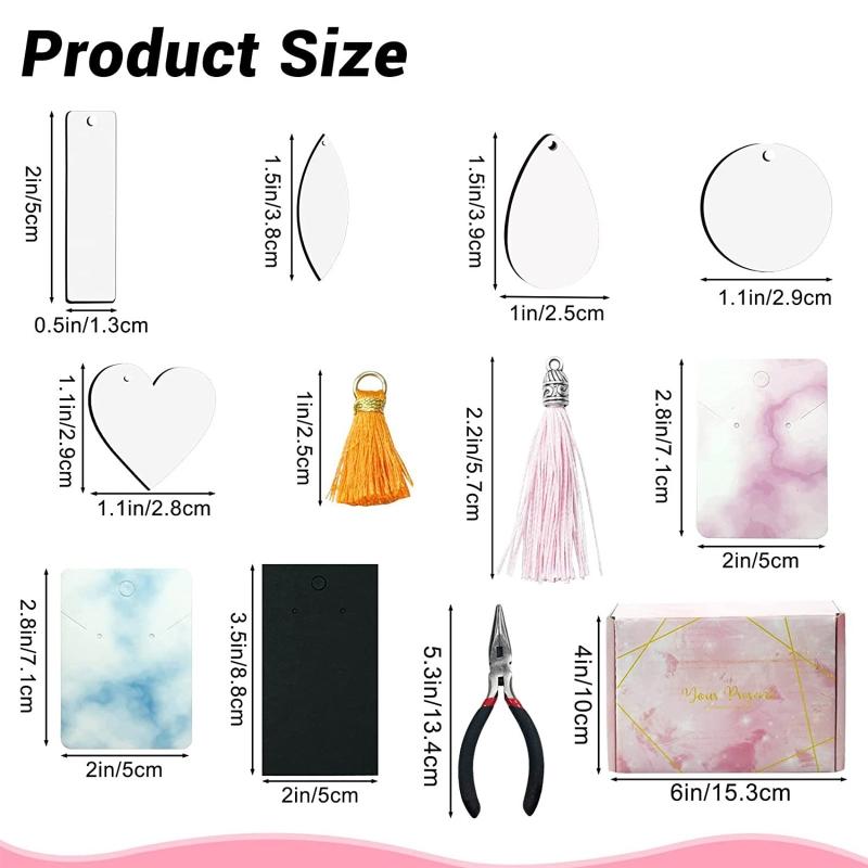 1 Set Sublimation Earring Blanks Products Thermal Transfer Earrings Kit with Earring Hooks Tassels Jump Rings Pliers