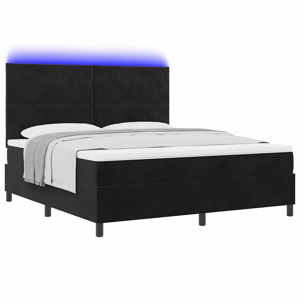 LED Boxspring Bed with Headboard Black 180 X 200 Cm Velvet