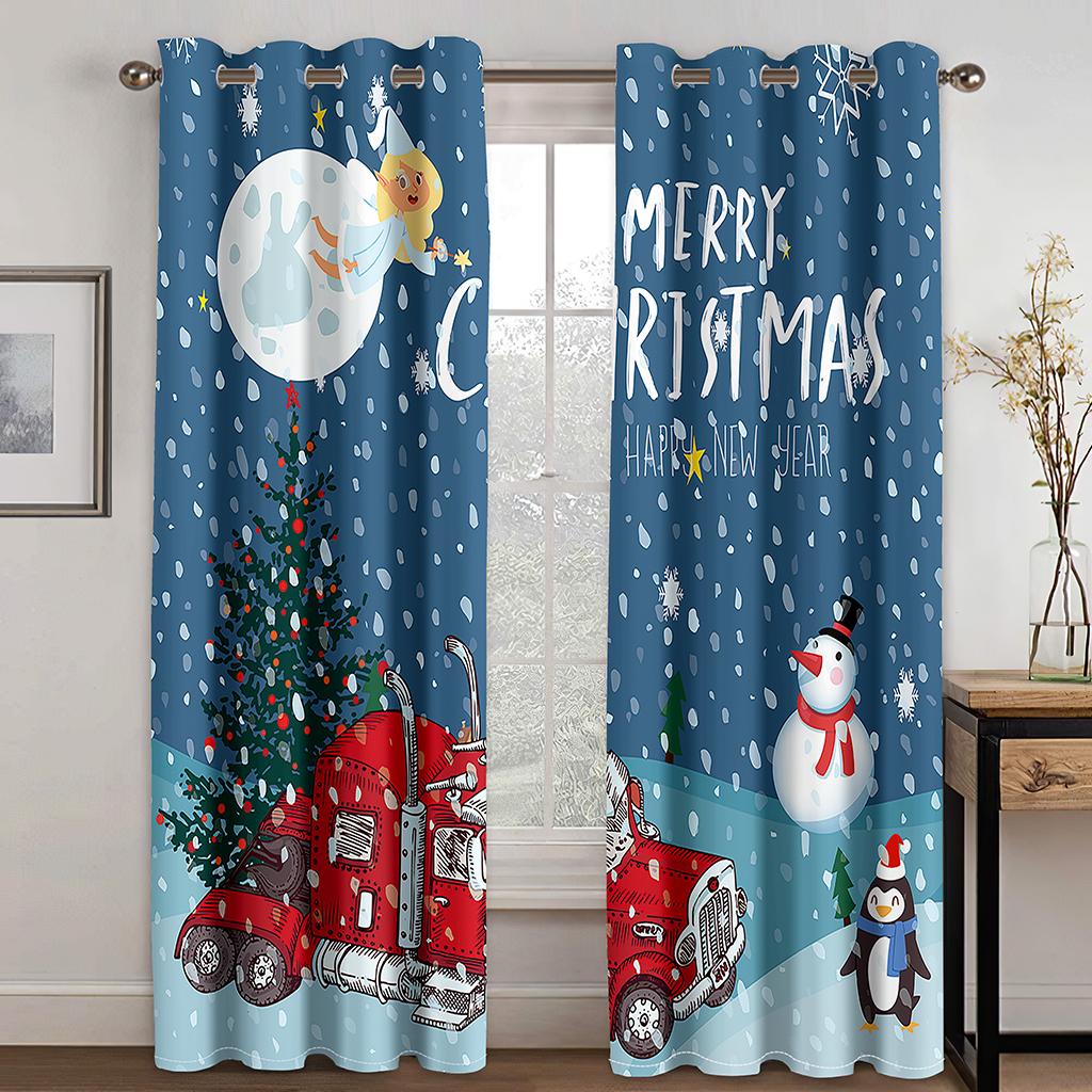 

Ночной стиль Kawaii Рождественский занавес Украшение Санта-Клауса Шторы Лось Мультфильм Машина Рождественская елка Узор Украшения W132cm x H160cm&Grommet