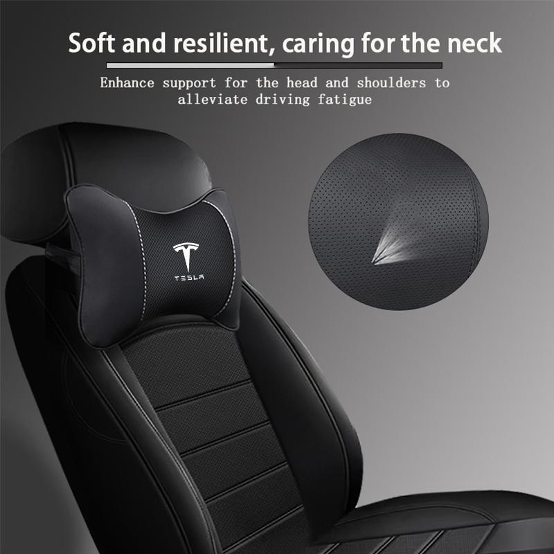High-quality Leather Car Seat Headrest Memory Foam Comfort Pillow Auto Interior For Tesla Roadster Coil Bonina Model 3 Y 2023 S