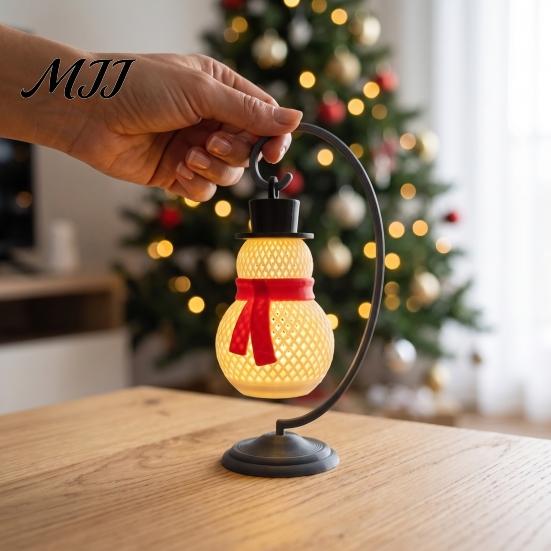 Indoor Christmas Ornaments Snowman Lantern, Decorative LED Bedside Lamp, Holiday Winter Decor Table Night Light for Home Bedroom Lantern
