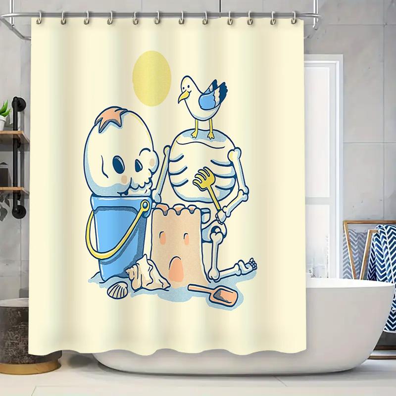 

Unframed Cute Cartoon Baby Playing With Sand Beach Themed Shower Curtain Bathroom Decor Waterproof Fabric Seaside Ocean Vibes Ki W60H190(CM)-1 Pcs
