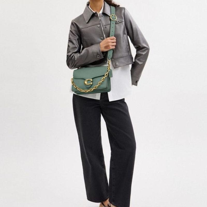 Coach Tygrysiasta Chain 26 Metalowe Logo Torba na Ramię z Łańcuszkiem Damska Torba na Ramię Szaro-Zielona CY919-B4SG