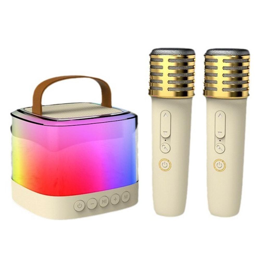 

T7 Portable Karaoke Bluetooth-compatible Speaker Colorful Light Loudspeaker with 2 Microphones Type A