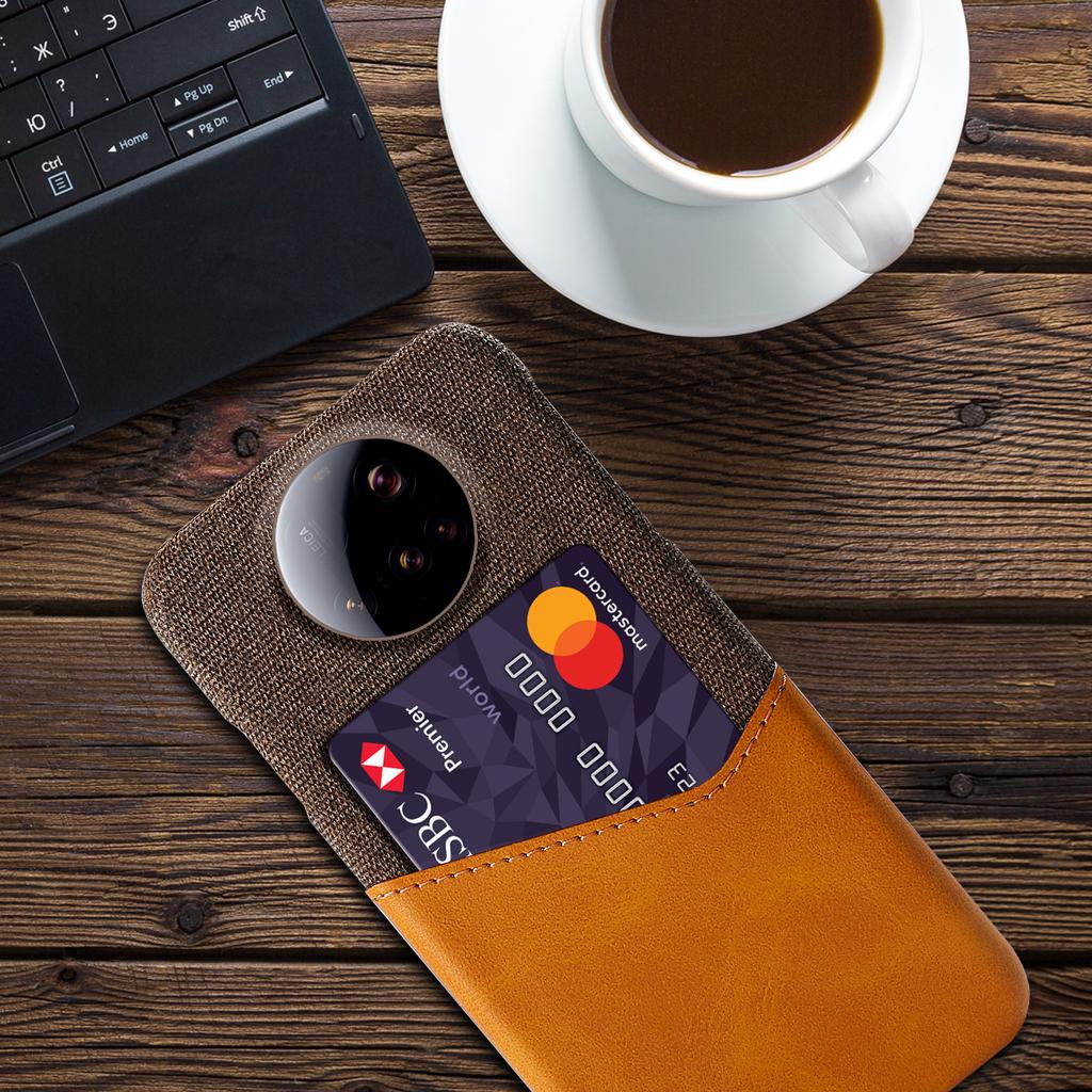 For Xiaomi 15 Ultra Case PU Leather Cloth Texture Hard PC Phone Cover with Card Holder