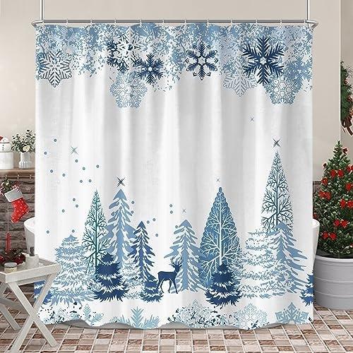 Christmas Red Truck Red House Snowman Cardinal No Drill Shower Curtain 12 Hooks Bathroom Decor Set
