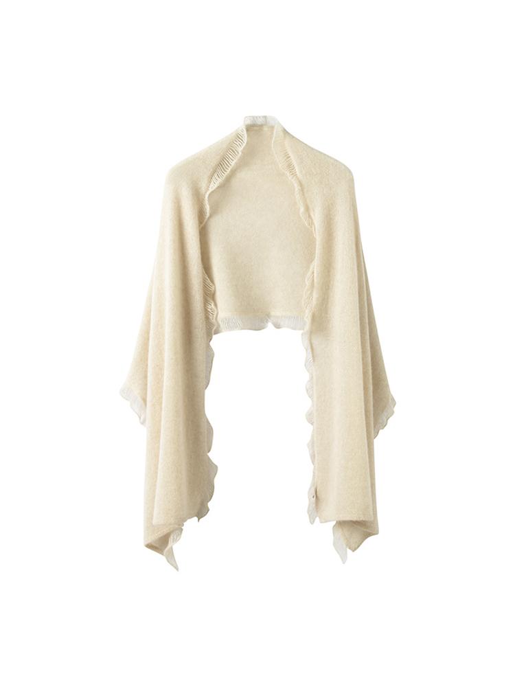 100% Wool Rectangular Shawl Tassel Ruffle Solid Color Enlarged Knitted Scarf Women'S Outdoor Cold Proof Straight Coat Cardigan