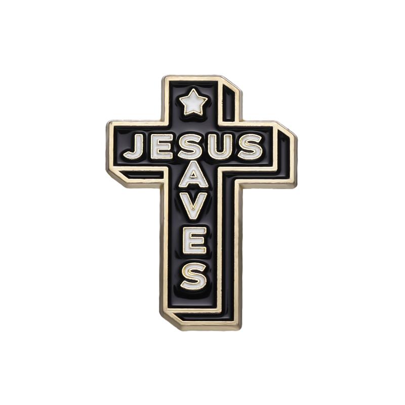 Jesus Saves Enamel Pins Custom Simple Black Fish Shape Vintage Brooches Lapel Badges Classic Jewelry Gift for Kids Friends