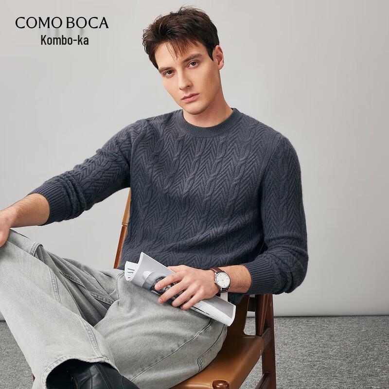 Kommonboka Men s Thick 100% Cashmere Cable Knit Round Neck Sweater XL